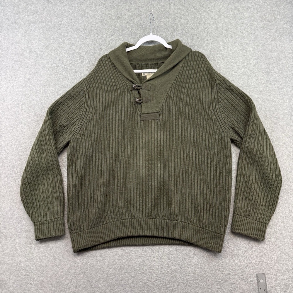 Duluth Trading Co Sweater Mens Medium Green Brigadier Shawl Collar Wool Blend